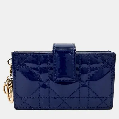 Pre-owned Dior Blue Patent Cannage Accordion Card Holder