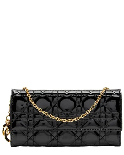 Pre-owned Dior Blue Patent Leather Lady  Wallet On Chain (authentic Pre-loved)