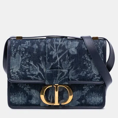 Pre-owned Dior Blue Printed Denim Flowers 30 Montaigne Flap