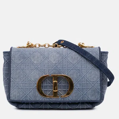 Pre-owned Dior Blue Small Denim Cannage Caro Bag