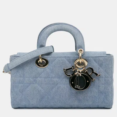 Pre-owned Dior Blue Small Denim Macrocannage Lady D Joy