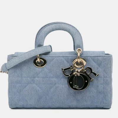 Pre-owned Dior Blue Small Denim Macrocannage Lady D Joy