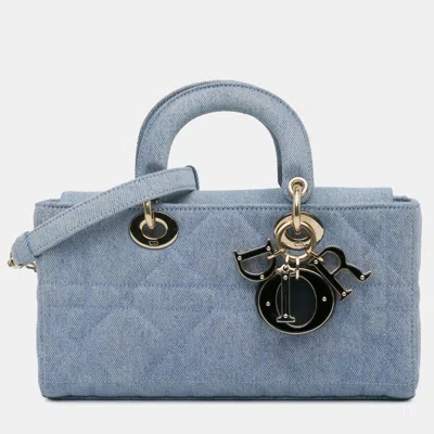 Pre-owned Dior Blue Small Denim Macrocannage Lady D Joy