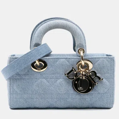 Pre-owned Dior Blue Small Denim Macrocannage Lady D Joy Bag