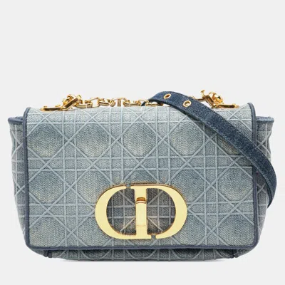 Pre-owned Dior Blue Small Embroidered Denim Cannage Caro Bag