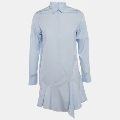 Pre-owned Dior Blue Stripe Cotton Asymmetric Mini Dress S