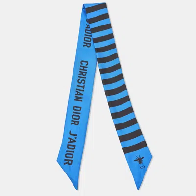 Pre-owned Dior Blue Stripe Print Silk Mitzah Scarf