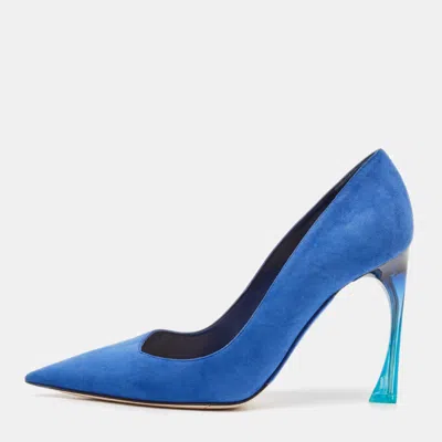 Pre-owned Dior Blue Suede Pointed Toe Ombre Heel Pumps Size 37