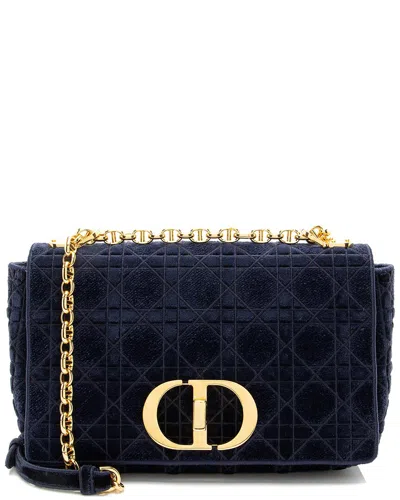 DIOR DIOR BLUE VELVET CARO MEDIUM SHOULDER BAG (AUTHENTIC PRE-LOVED)