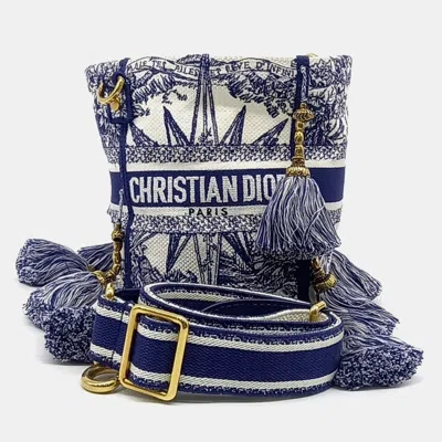 Pre-owned Dior Blue White Canvas D-bubble Bucket Bag Small