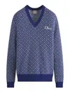Dior Men Wool Sweater With Bicolor Pattern In Blue
