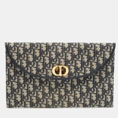 Pre-owned Dior Blue/beige Oblique Canvas And Leather 30 Montaigne Envelope Pouch