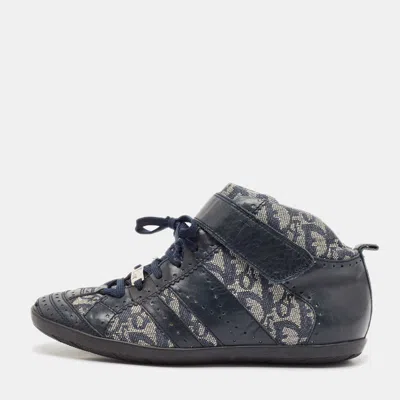 Pre-owned Dior Blue/grey Oblique Canvas And Leather High Top Sneakers Size 37.5