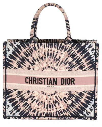 DIOR DIOR BLUE/MULTICOLOR/PINK CANVAS EMBROIDERED TIE-DYE LARGE BOOK TOTE  (AUTHENTIC PRE-LOVED)