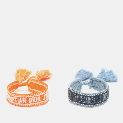 Pre-owned Dior Blue/orange J'a Fabric Friendship Bracelet Set