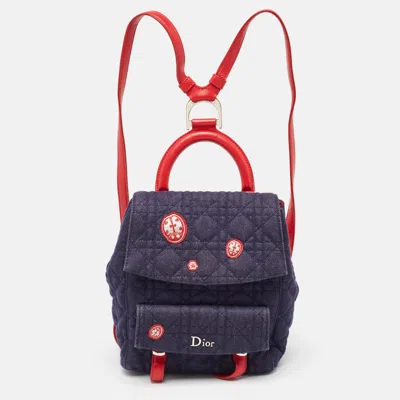 Pre-owned Dior Blue/red Cannage Denim Small Stardust Backpack