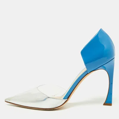 Pre-owned Dior Blue/silver Patent Leather D'orsay Pumps Size 40