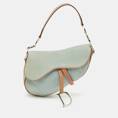 Pre-owned Dior Blue/tan Denim Saddle Bag