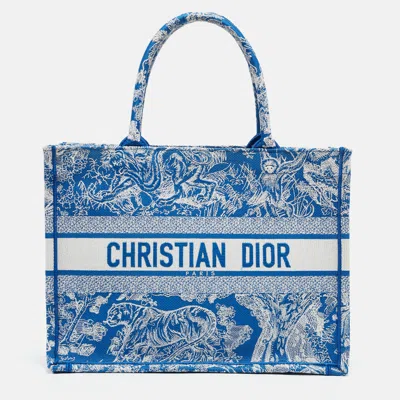 Pre-owned Dior Blue/white Embroidered Toile De Jouy Canvas Medium Book Tote