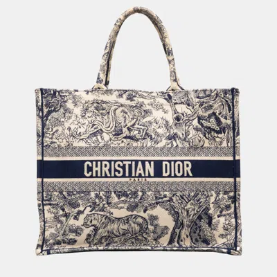 Pre-owned Dior Blue/white Large Toile De Jouy Book Tote