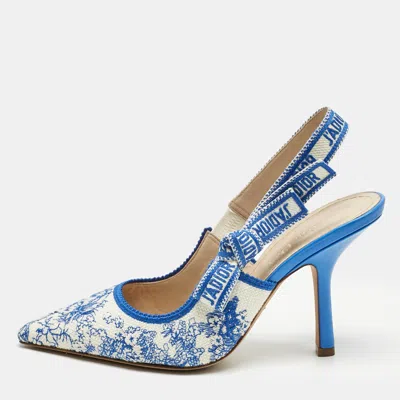Pre-owned Dior Blue/white Technical Fabric J'a Slingback Pumps Size 37.5