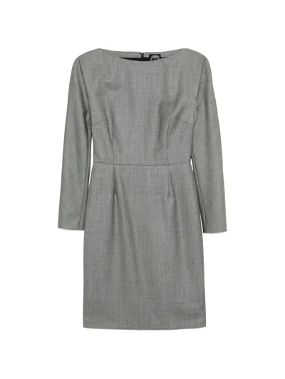 Pre-owned Dior Boat-neck Long-sleeve Dress In Gray