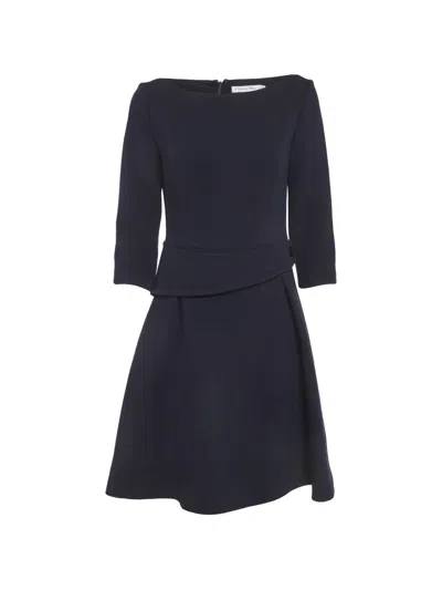 Pre-owned Dior Boat-neck Wool Midi Dress In Blue