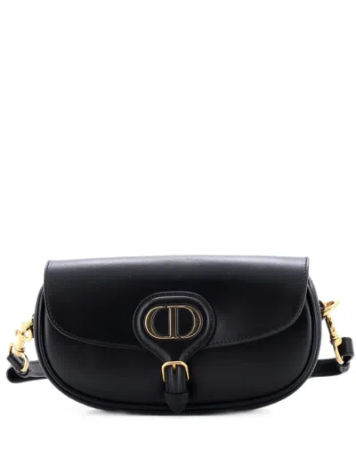 Pre-owned Dior Bobby Flap Bag Leather East West Crossbody Bag In Black