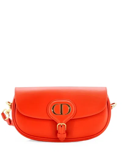 Pre-owned Dior Bobby Flap Bag Leather East West Crossbody Bag In Orange