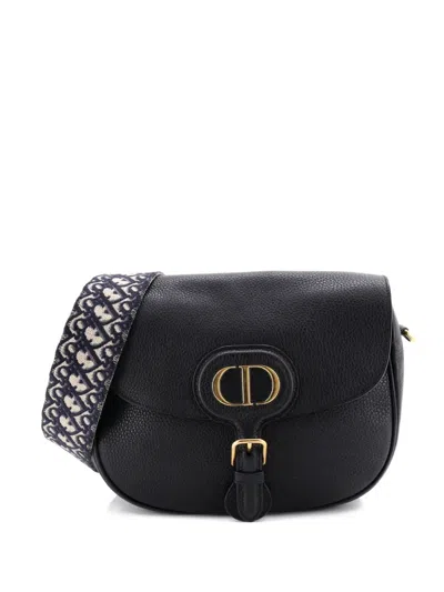 Pre-owned Dior Bobby Flap Bag Leather Large Crossbody Bag In Black