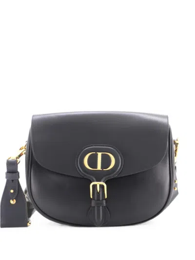 Pre-owned Dior Bobby Flap Bag Leather Large Crossbody Bag In Black