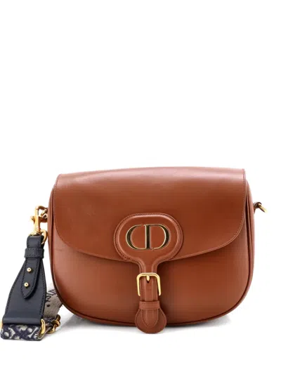Pre-owned Dior Bobby Flap Bag Leather Large Crossbody Bag In Brown