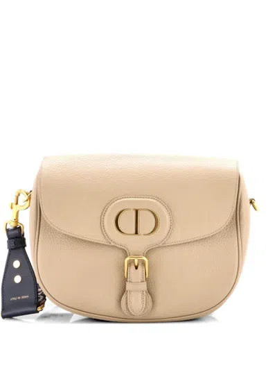 Pre-owned Dior Bobby Flap Bag Leather Large Crossbody Bag In Neutral