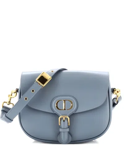 Pre-owned Dior Bobby Flap Bag Leather Medium Crossbody Bag In Blue
