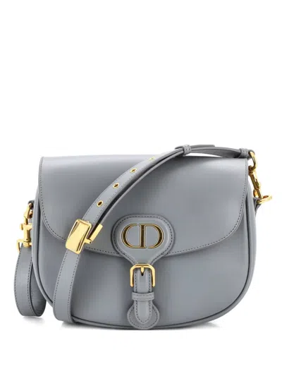 Pre-owned Dior Bobby Flap Bag Leather Medium Crossbody Bag In Gray