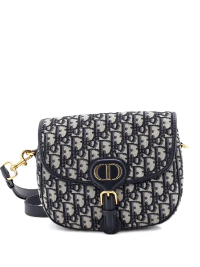 Pre-owned Dior Bobby Flap Bag Oblique Canvas Medium Crossbody Bag In Blue