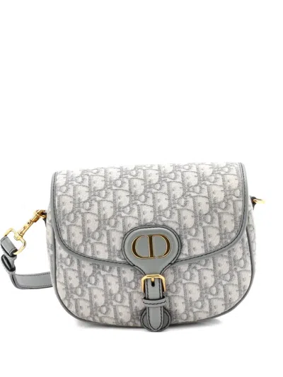 Pre-owned Dior Bobby Flap Bag Oblique Canvas Medium Crossbody Bag In Gray