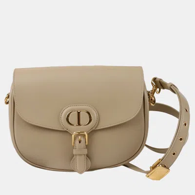 Pre-owned Dior Bobby Medium Beige Leather Shoulder Bag In Sand