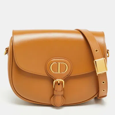 Pre-owned Dior Bobby Medium Tan Leather Crossbody Bag In Brown