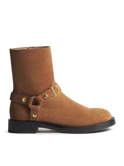 Dior Bolt Ankle Boot In Cognac Brown Suede Calfskin