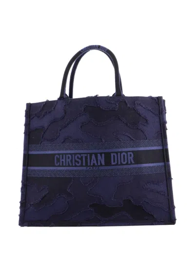 Pre-owned Dior Book Camouflage Embroidered Canvas Large Tote Bag In Black