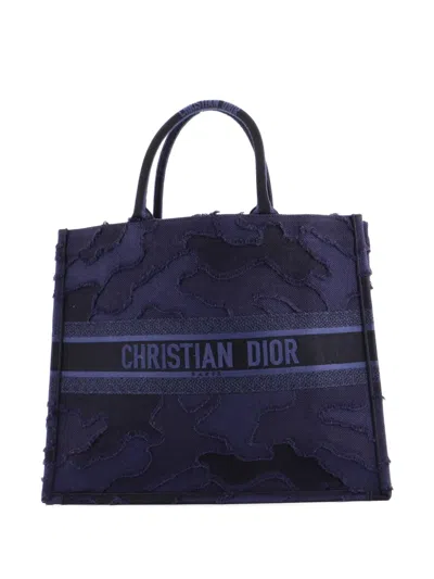 Pre-owned Dior Book Camouflage Embroidered Canvas Large Tote Bag In Black