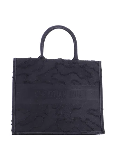 Pre-owned Dior Book Camouflage Embroidered Canvas Large Tote Bag In Black