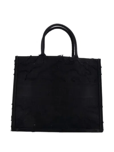 Pre-owned Dior Book Camouflage Embroidered Canvas Large Tote Bag In Black