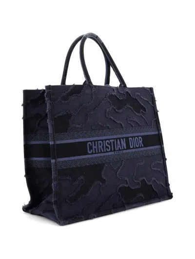 Pre-owned Dior Book Camouflage Embroidered Canvas Large Tote Bag In Blue