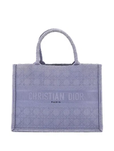 Pre-owned Dior Book Cannage Embroidered Canvas Medium Tote Bag In Blue