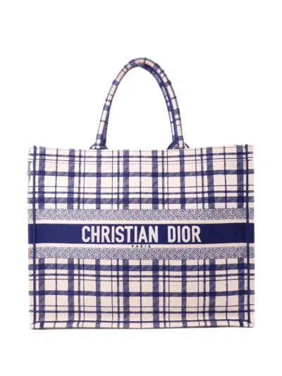 Pre-owned Dior Book Check-pattern Tote Bag In Neutrals
