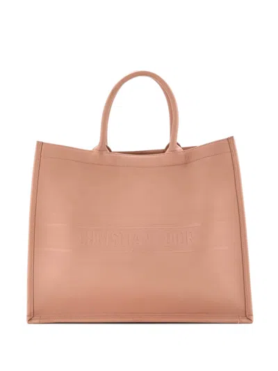 Pre-owned Dior Book Embossed Leather Large Tote Bag In Neutral