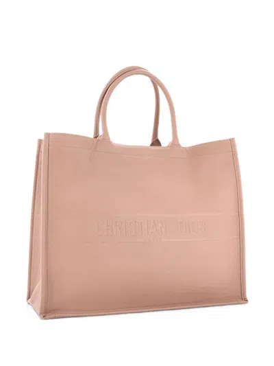 Pre-owned Dior Book Embossed Leather Large Tote Bag In Pink