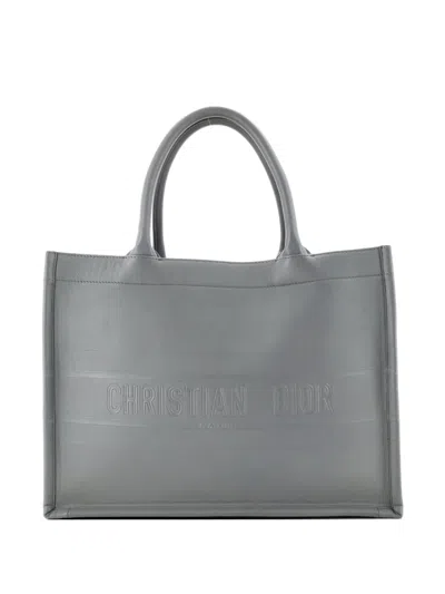 Pre-owned Dior Book Embossed Leather Medium Tote Bag In Gray